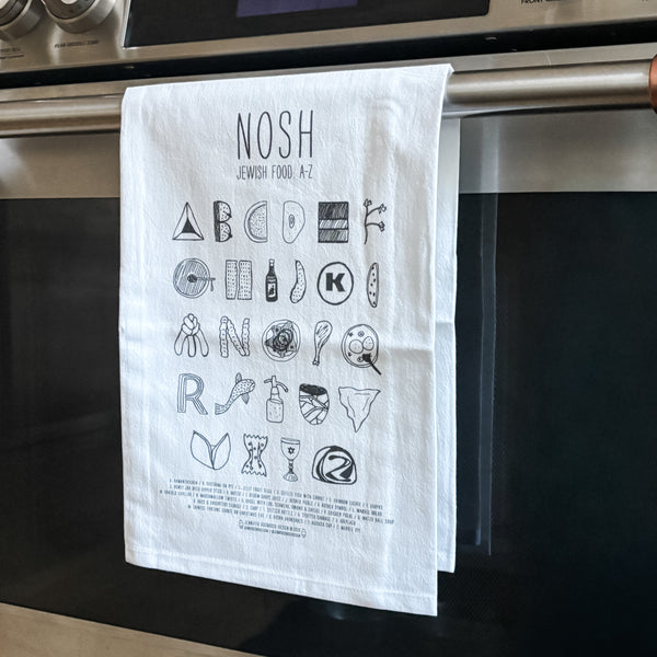 Nosh Jewish Food A-Z Tea Towel -Peace Love Light Shop
