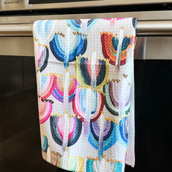 Arielle Zorger Designs Hanukkah Tea Towel- Peace Love Light Shop