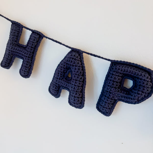 Hanukkah crochet banner, navy- Peace Love Light Shop