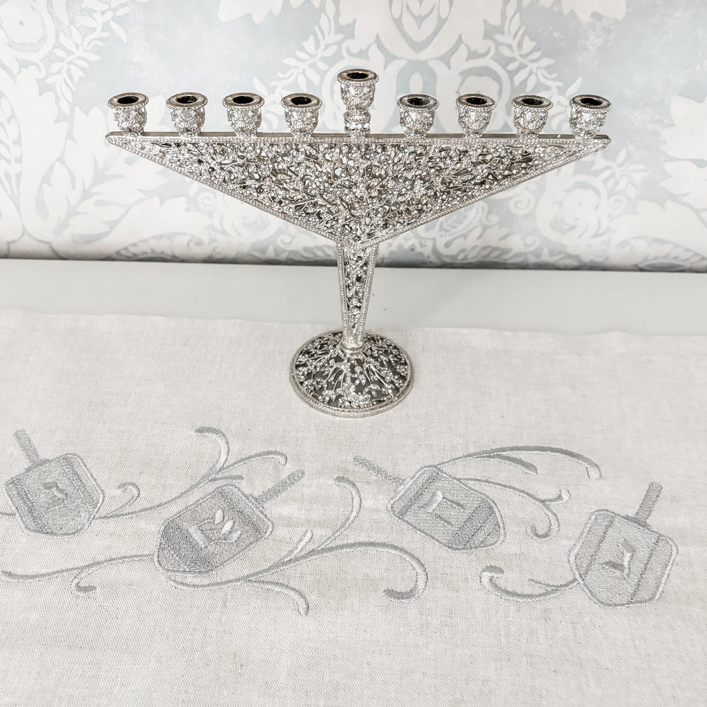 Hanukkah decorations- embroidered dreidel runner- Peace Love Light Shop