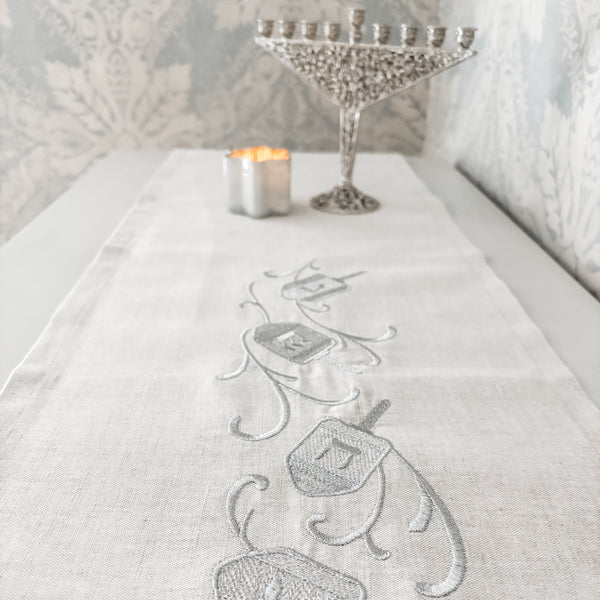 Hanukkah decorations- embroidered dreidel runner- Peace Love Light Shop