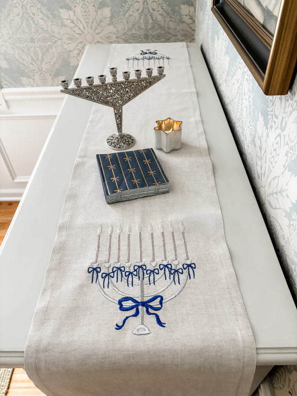 Hanukkah decorations, embroidered table runner- Peace Love Light Shop