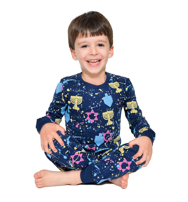 Hanukkah Splatter Paint Pajamas, Kid & Adult Sizes- Peace Love Light Shop