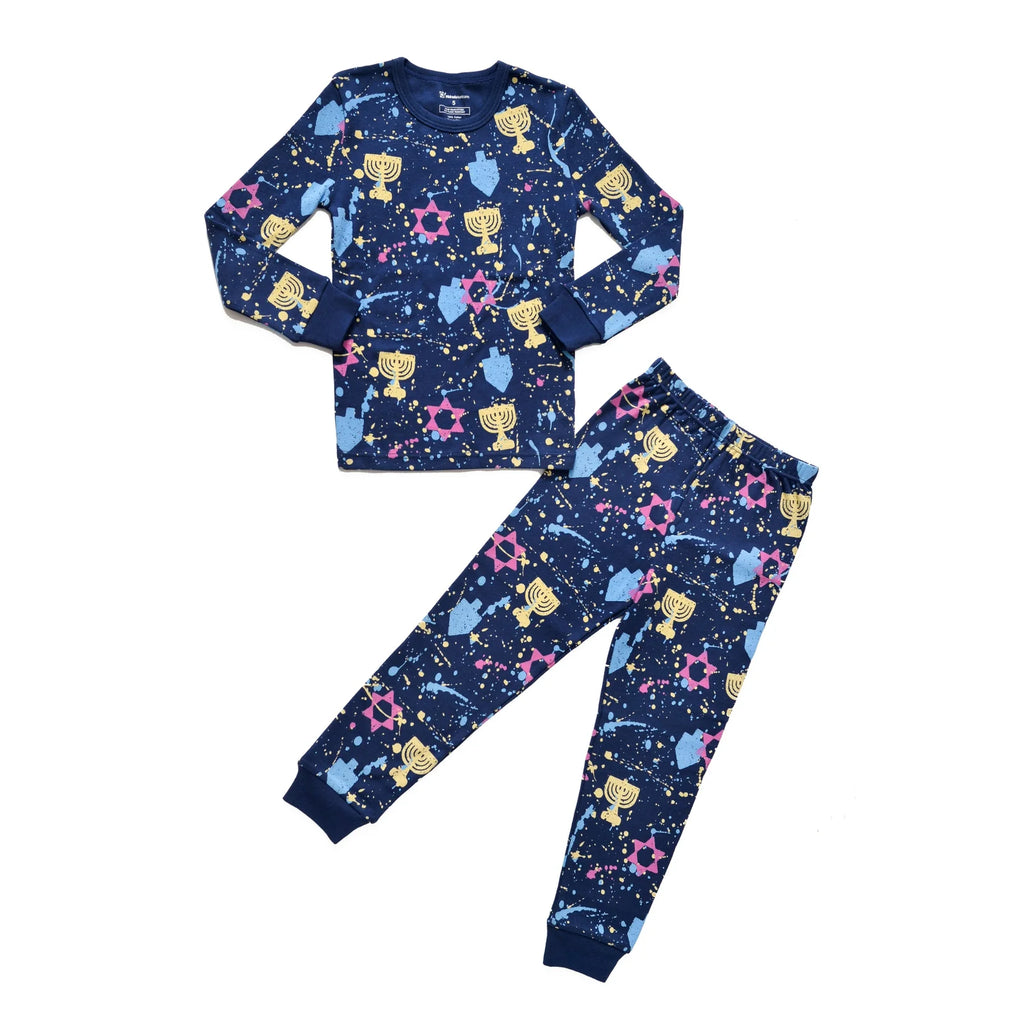 Hanukkah Splatter Paint Pajamas, Kid & Adult Sizes- Peace Love Light Shop