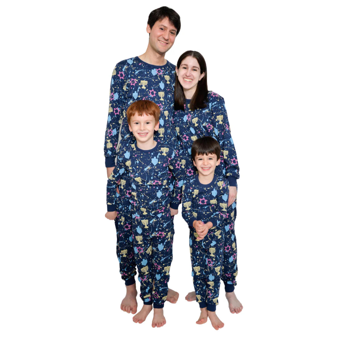 Hanukkah Splatter Paint Pajamas, Kid & Adult Sizes- Peace Love Light Shop