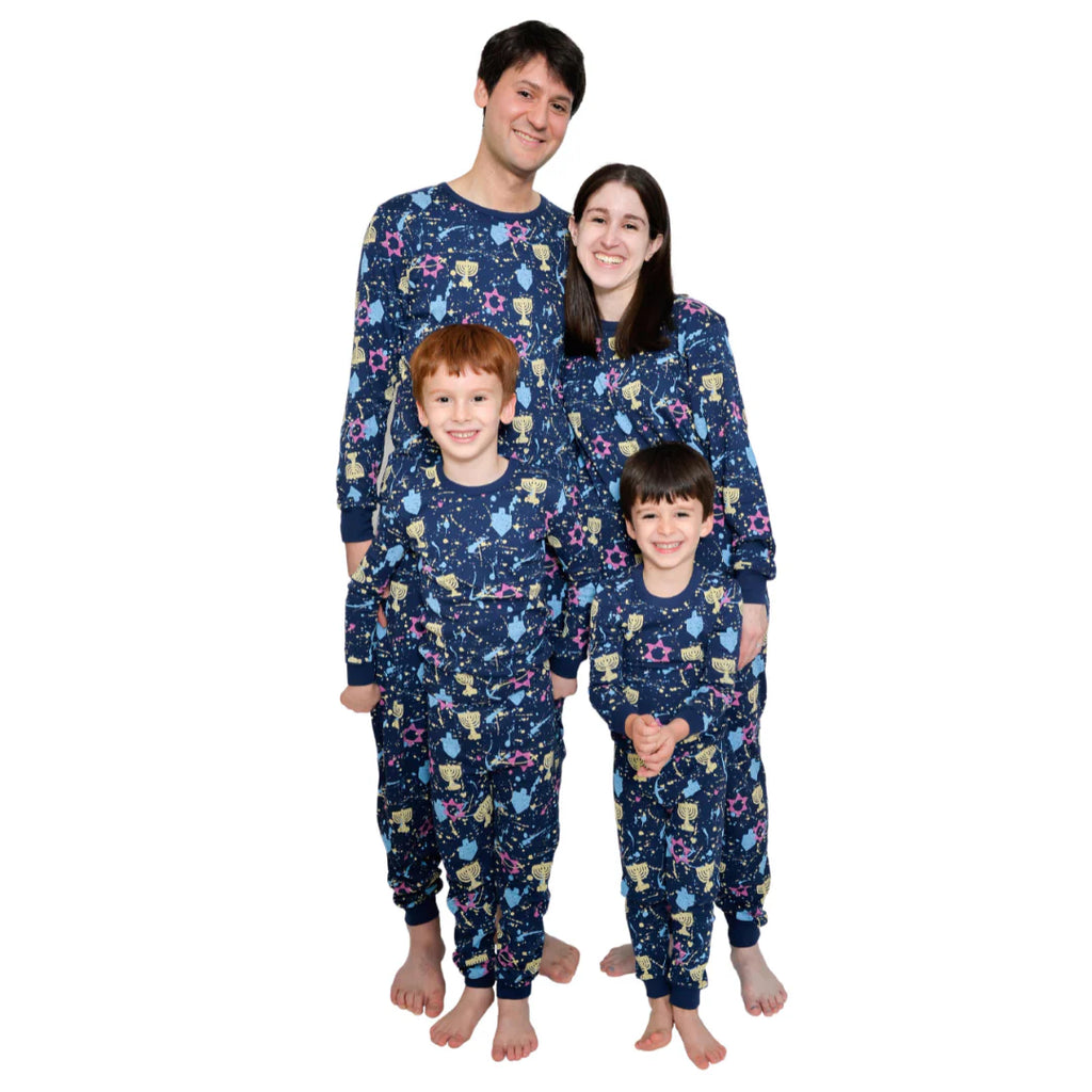 Hanukkah Splatter Paint Pajamas, Kid & Adult Sizes- Peace Love Light Shop