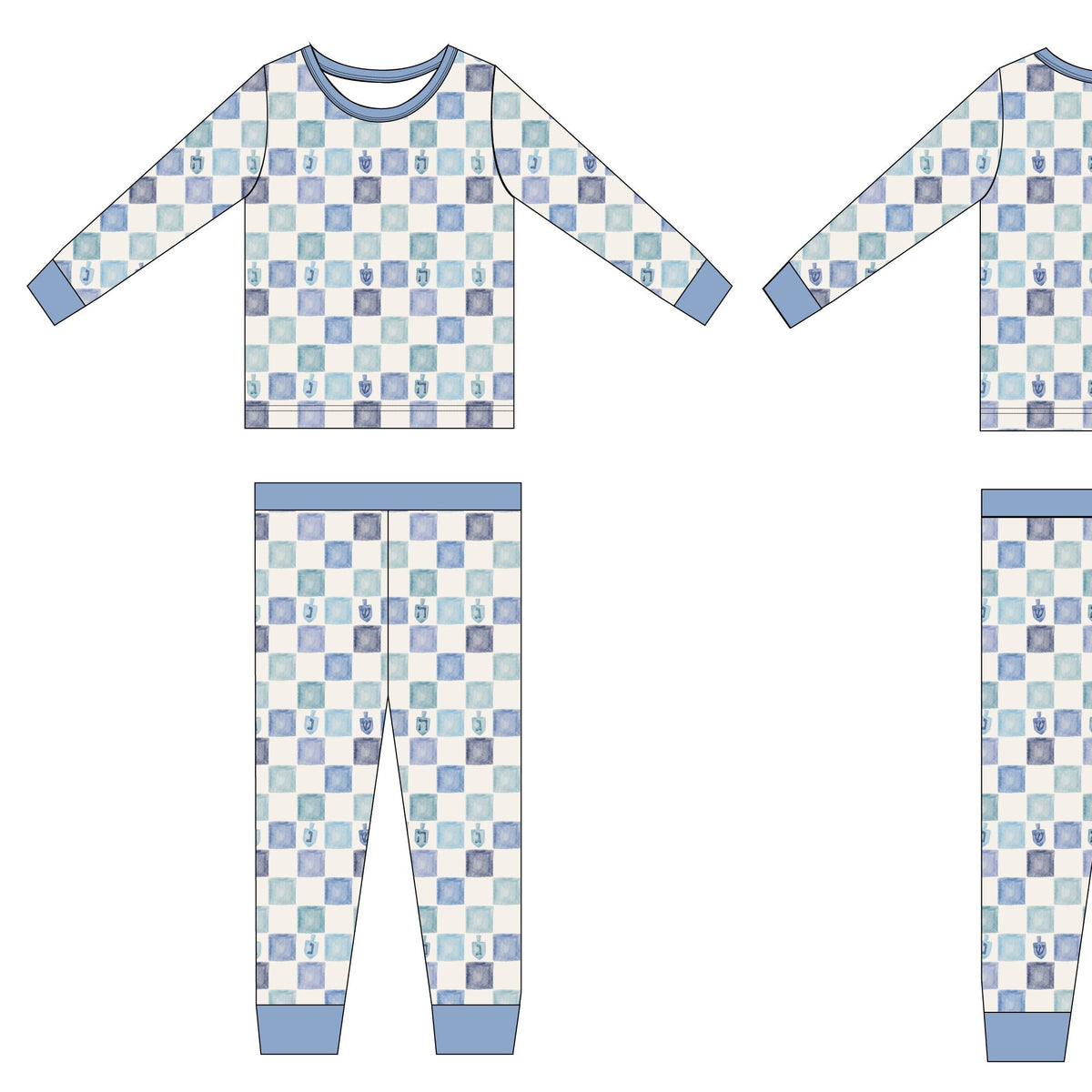 Dreidel Dreams Hanukkah Kid's Pajamas, Sky, Two-Piece, Shiloh & Kate