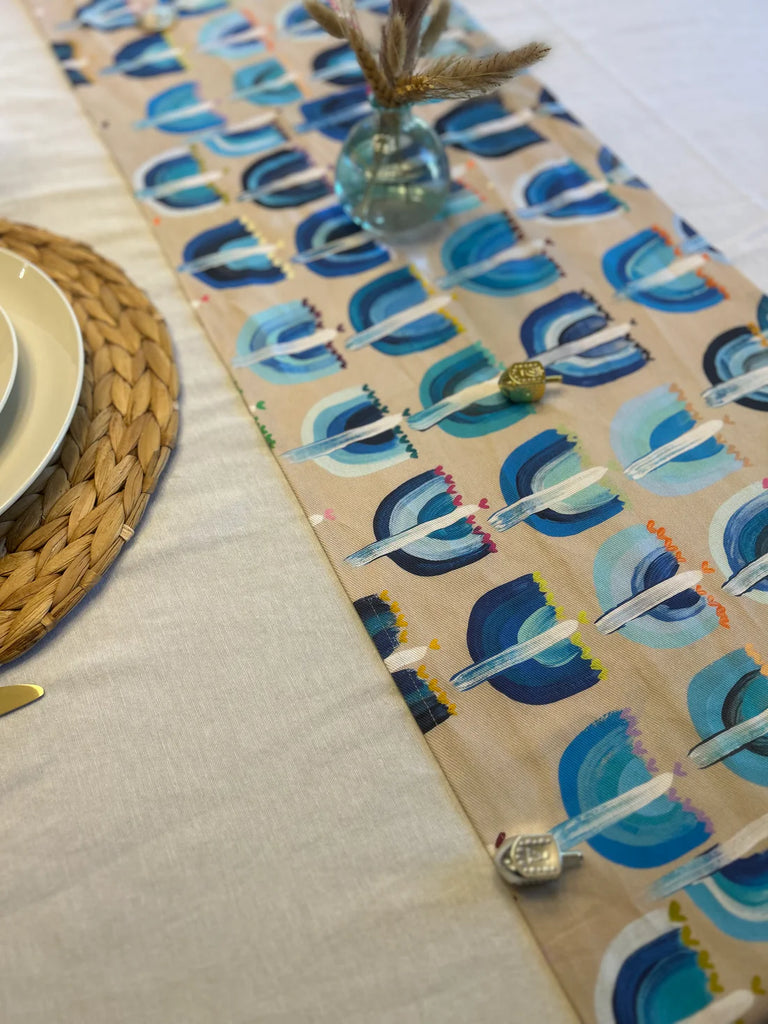 Arielle Zorger Designs Modern Hanukkah Table Runner- Peace Love Light Shop