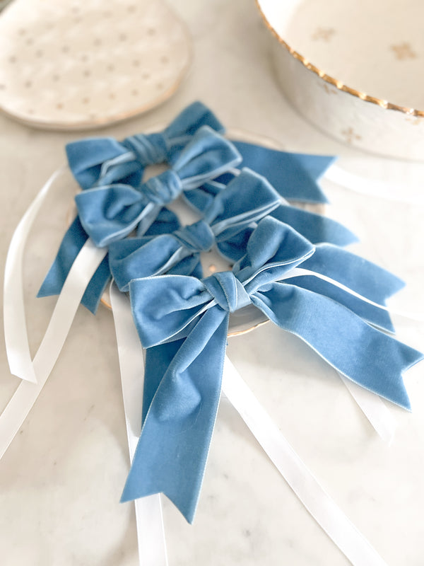 Blue velvet napkin bows- Peace Love Light Shop