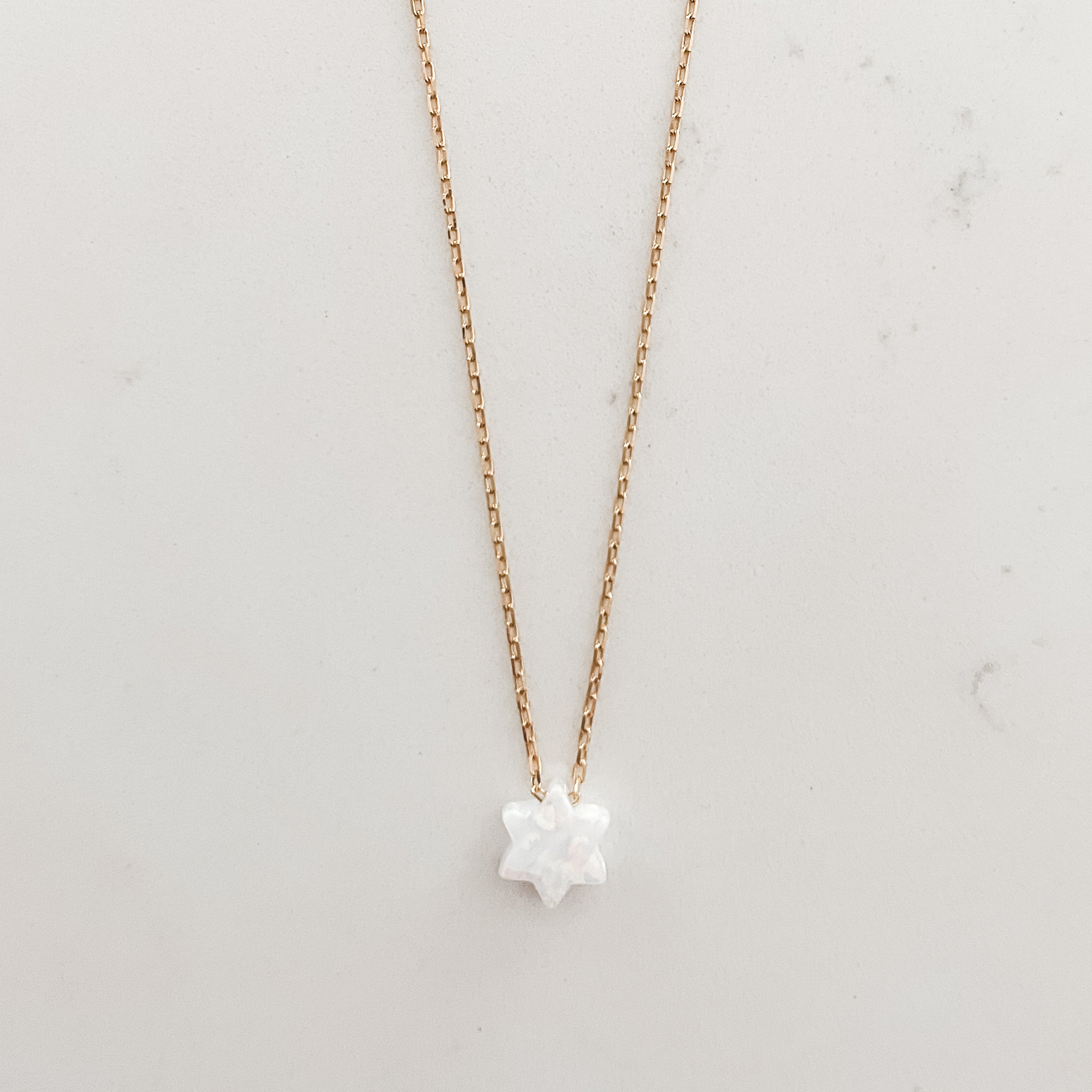 Tiny White Opal Jewish Star Necklace- Gold or Silver Chain
