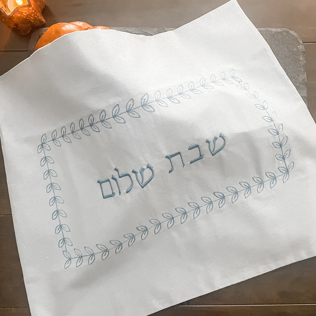 Challah cover, Shabbat, Light Blue linen- Peace Love Light Shop