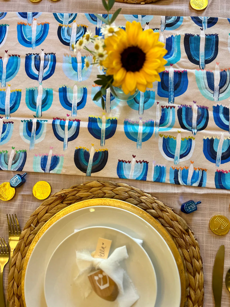 Arielle Zorger Designs Modern Hanukkah Table Runner- Peace Love Light Shop