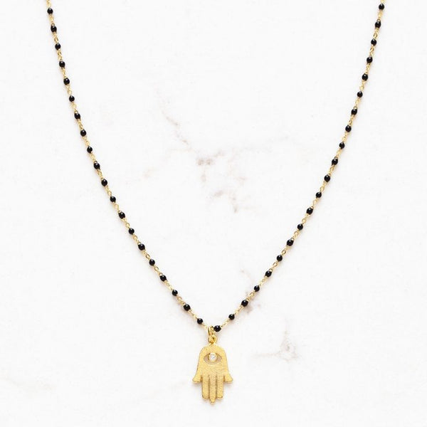 Hamsa necklace with beaded chain- Peace Love Light Shop