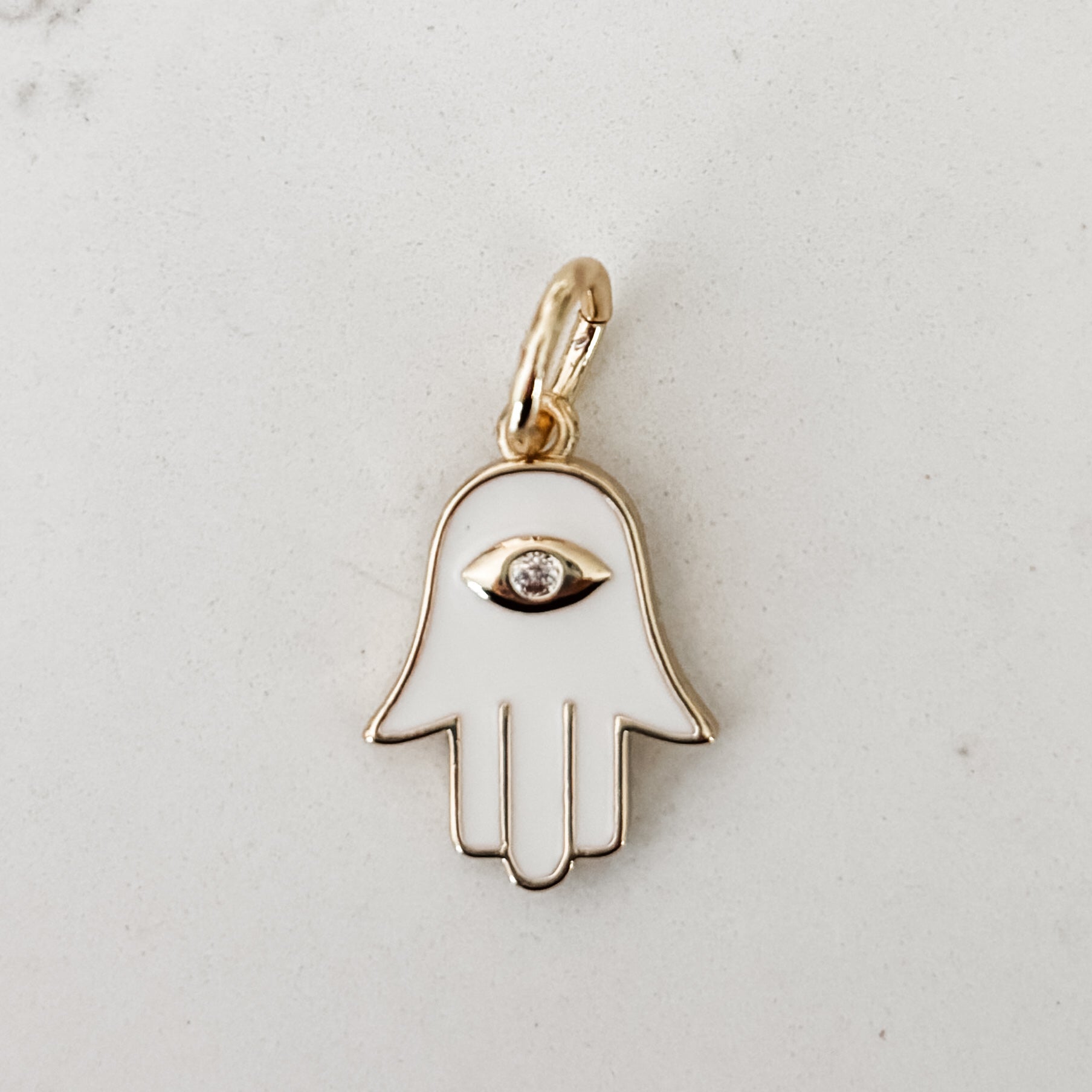 Hamsa White Enamel Charm - Peace Love Light Shop