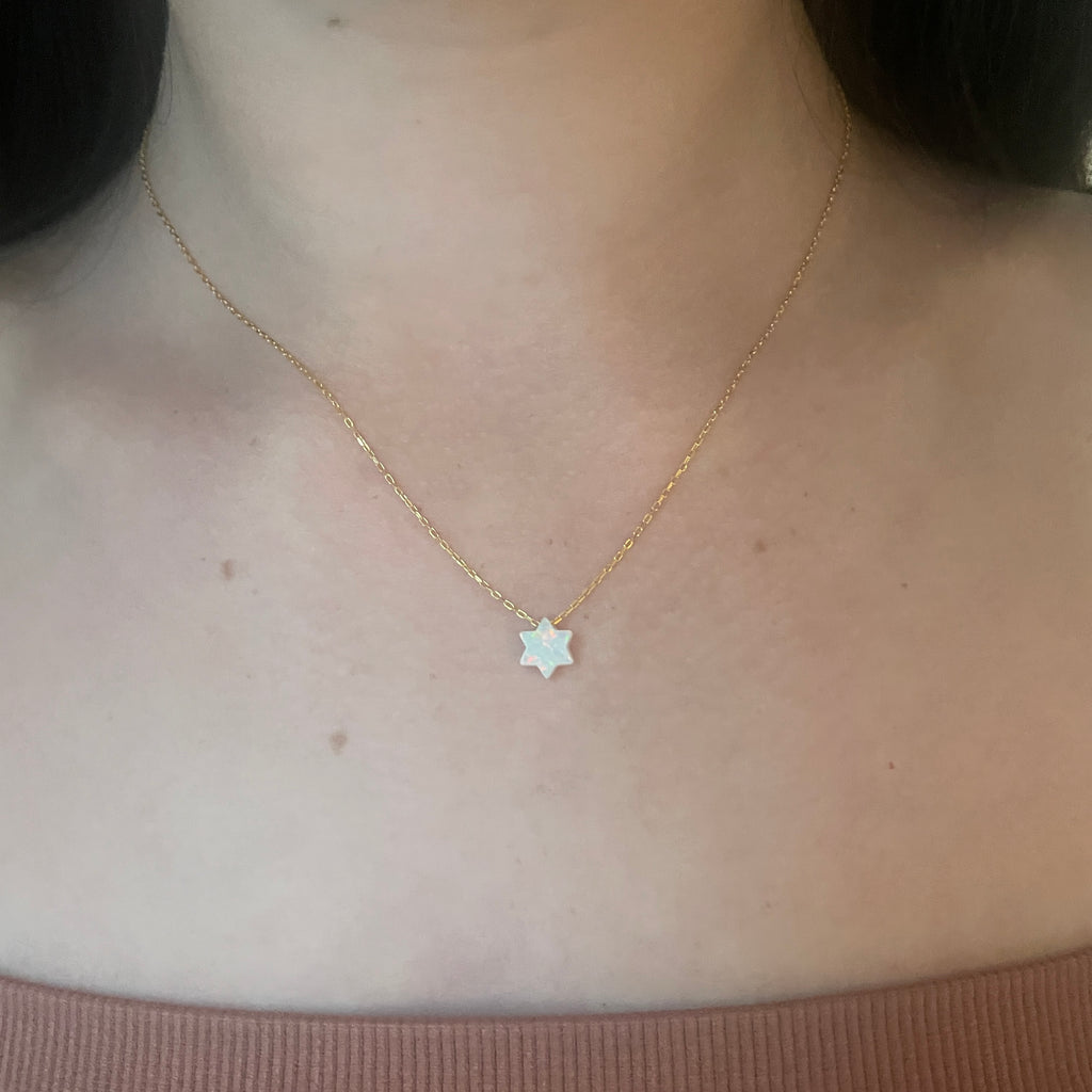 Tiny White Opal Jewish Star Necklace- Peace Love Light Shop