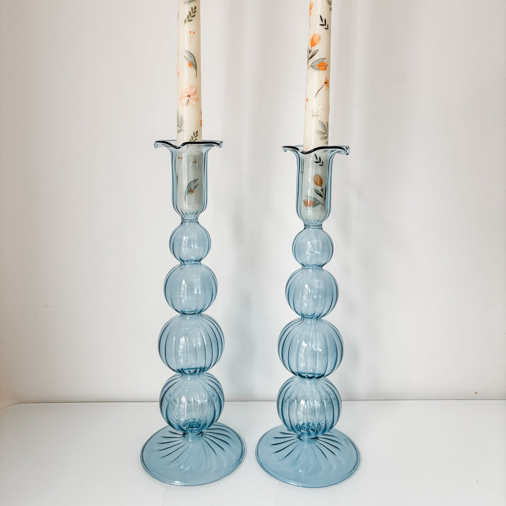 Blue Glass Shabbat Candle Holders- Peace Love Light Shop