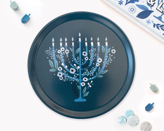 Hanukkah serving tray, floral- Peace Love Light Shop