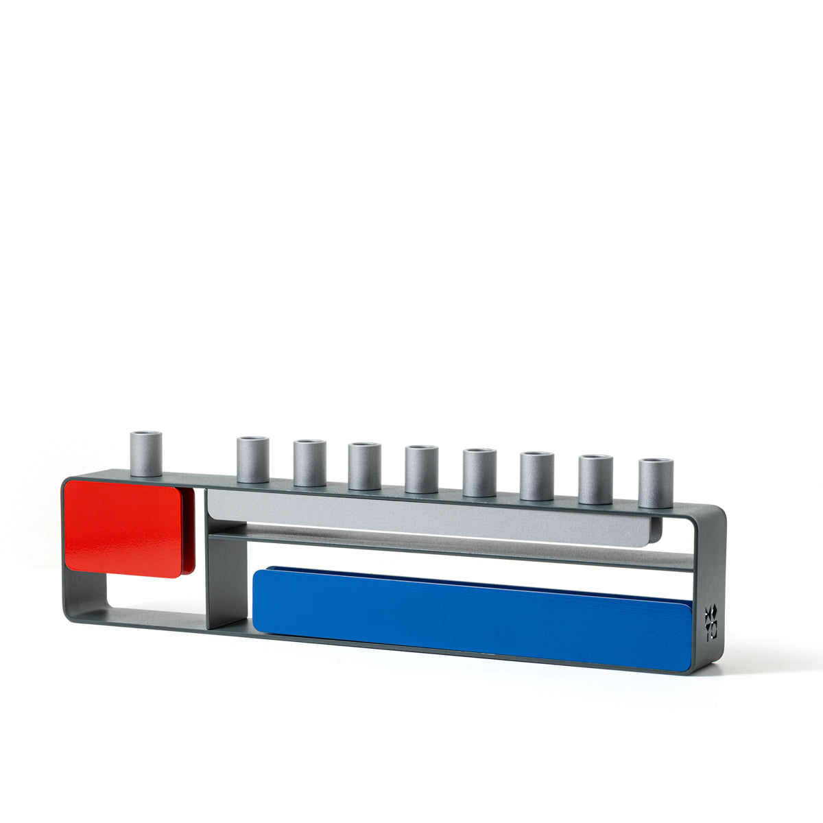 Mondrian-Inspired Menorah, Blue Red and Silver- Peace Love Light Shop