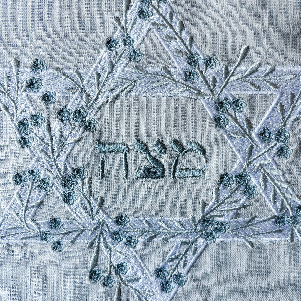 Matzah cover, Embroidered linen- Peace Love Light Shop