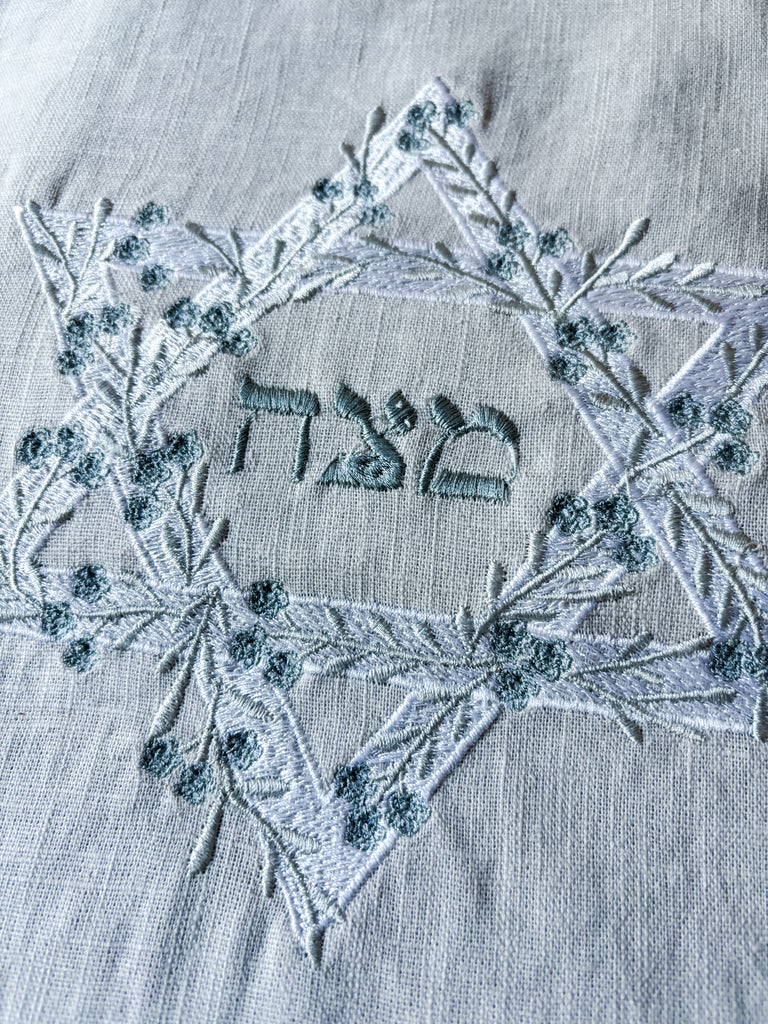 Matzah cover,afikoman bag set, Embroidered linen- Peace Love Light Shop