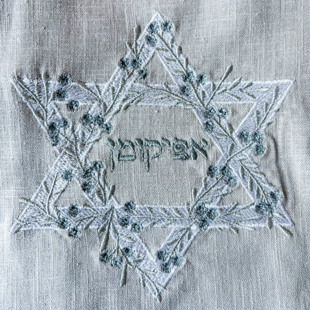 afikoman bag, Embroidered linen- Peace Love Light Shop