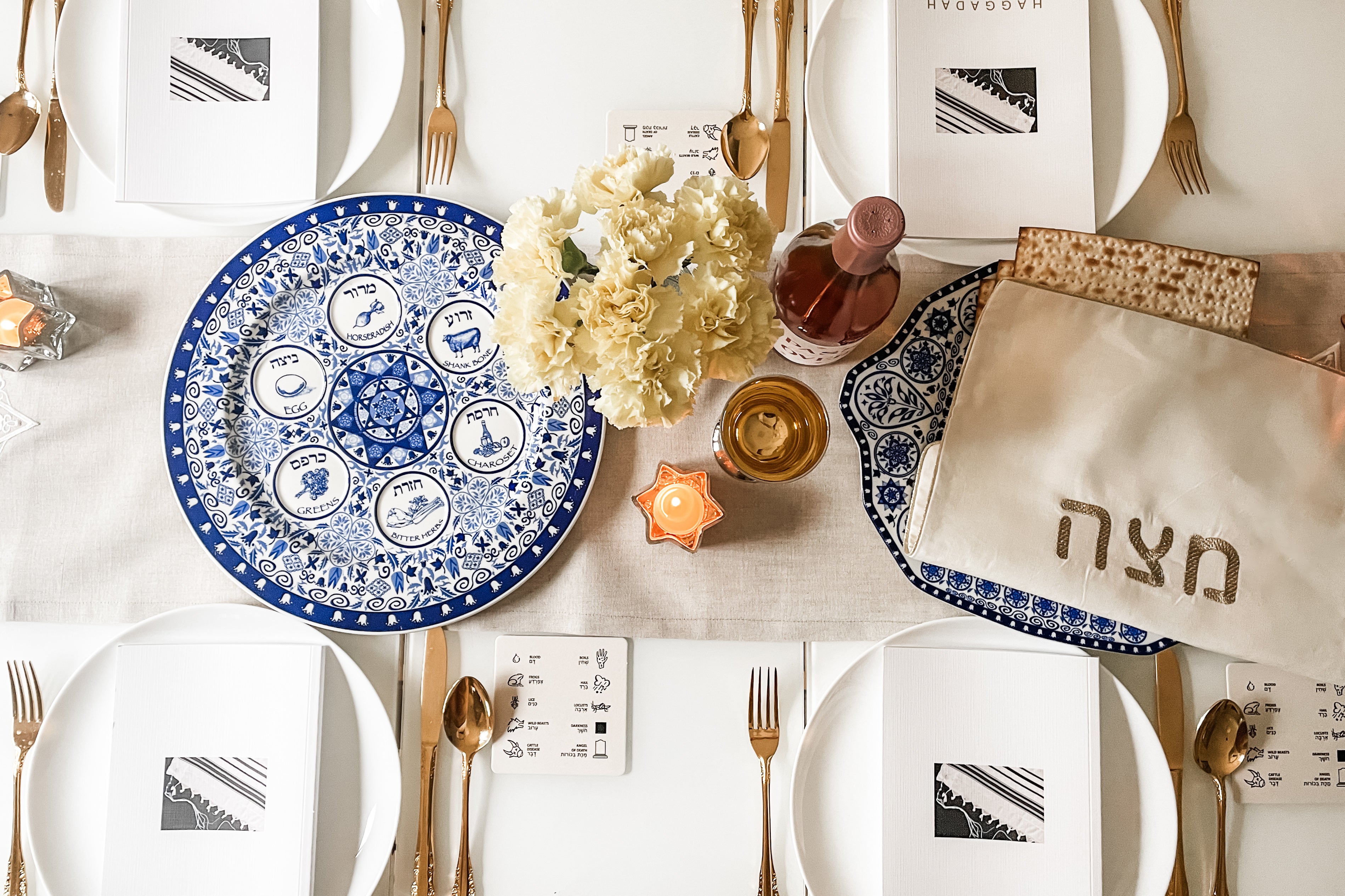 Porcelain Matzah Plate- Blue & White Floral - Peace Love Light Shop
