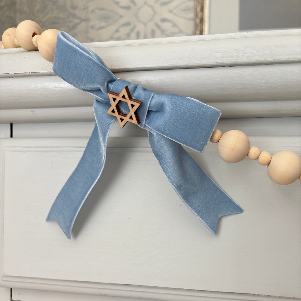 Velvet bow garland, Jewish holiday decor- Peace Love Light Shop