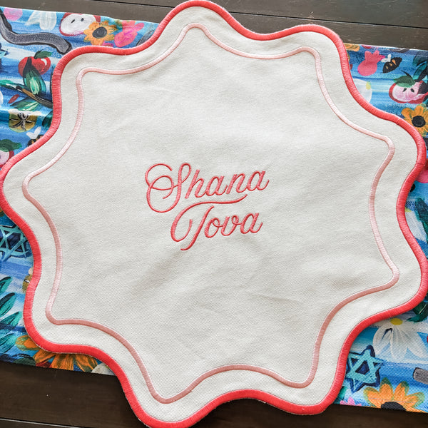 Rosh Hashanah Modern Challah Cover, Scalloped Edge- Peace Love Light Shop