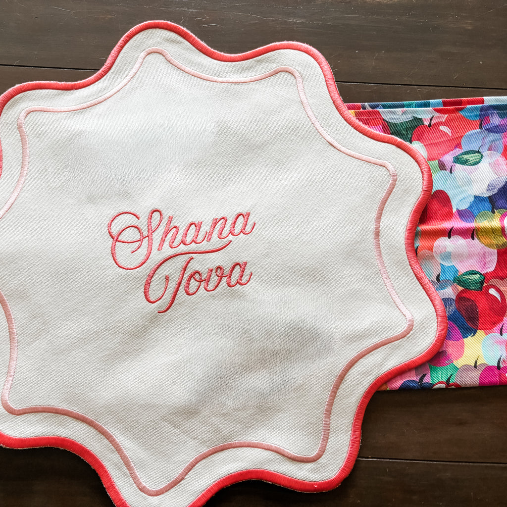 Rosh Hashanah Modern Challah Cover, Scalloped Edge- Peace Love Light Shop