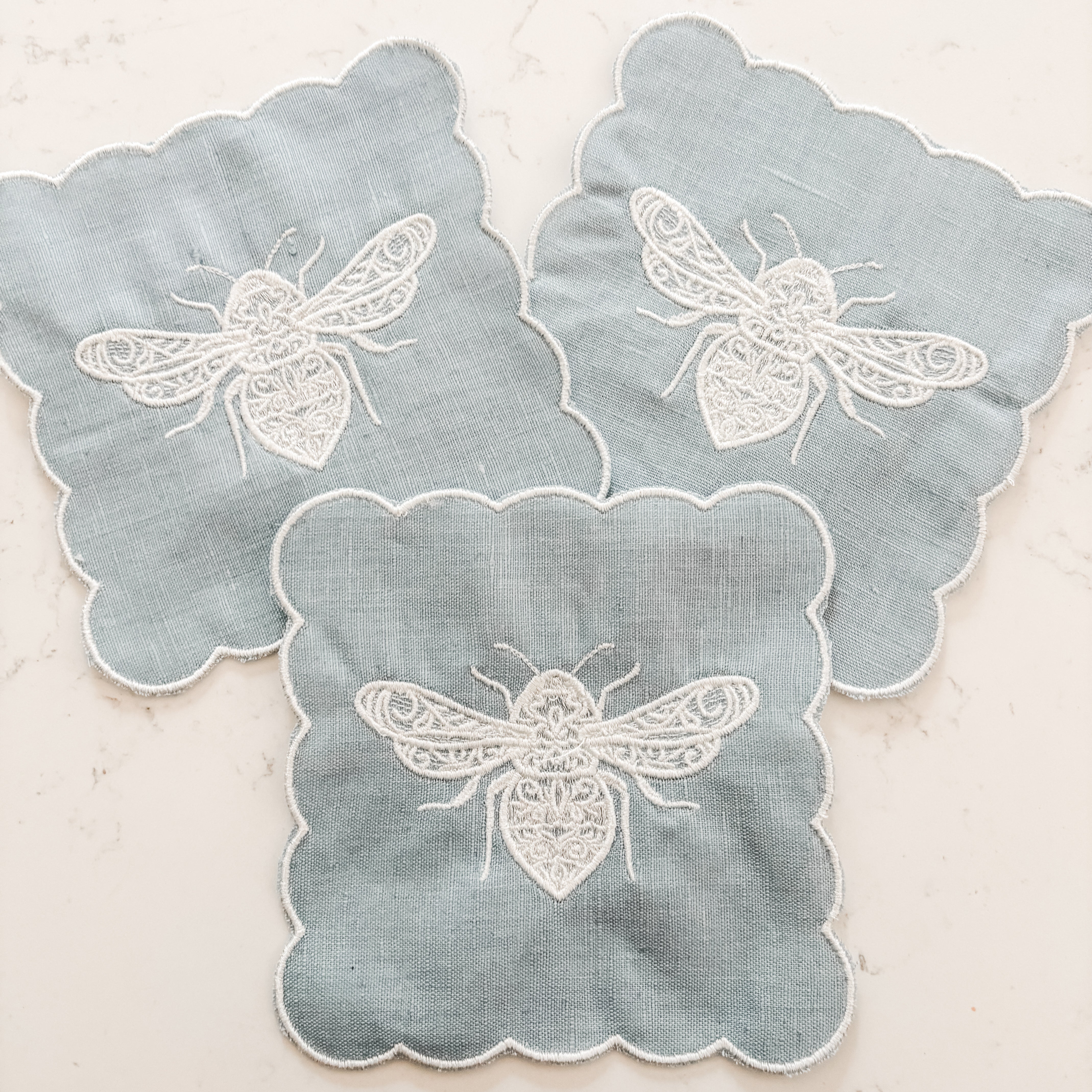 Buzz-Worthy Cocktail Napkins, Natural or Pale Blue, Set of Four, Rosh Hashanah