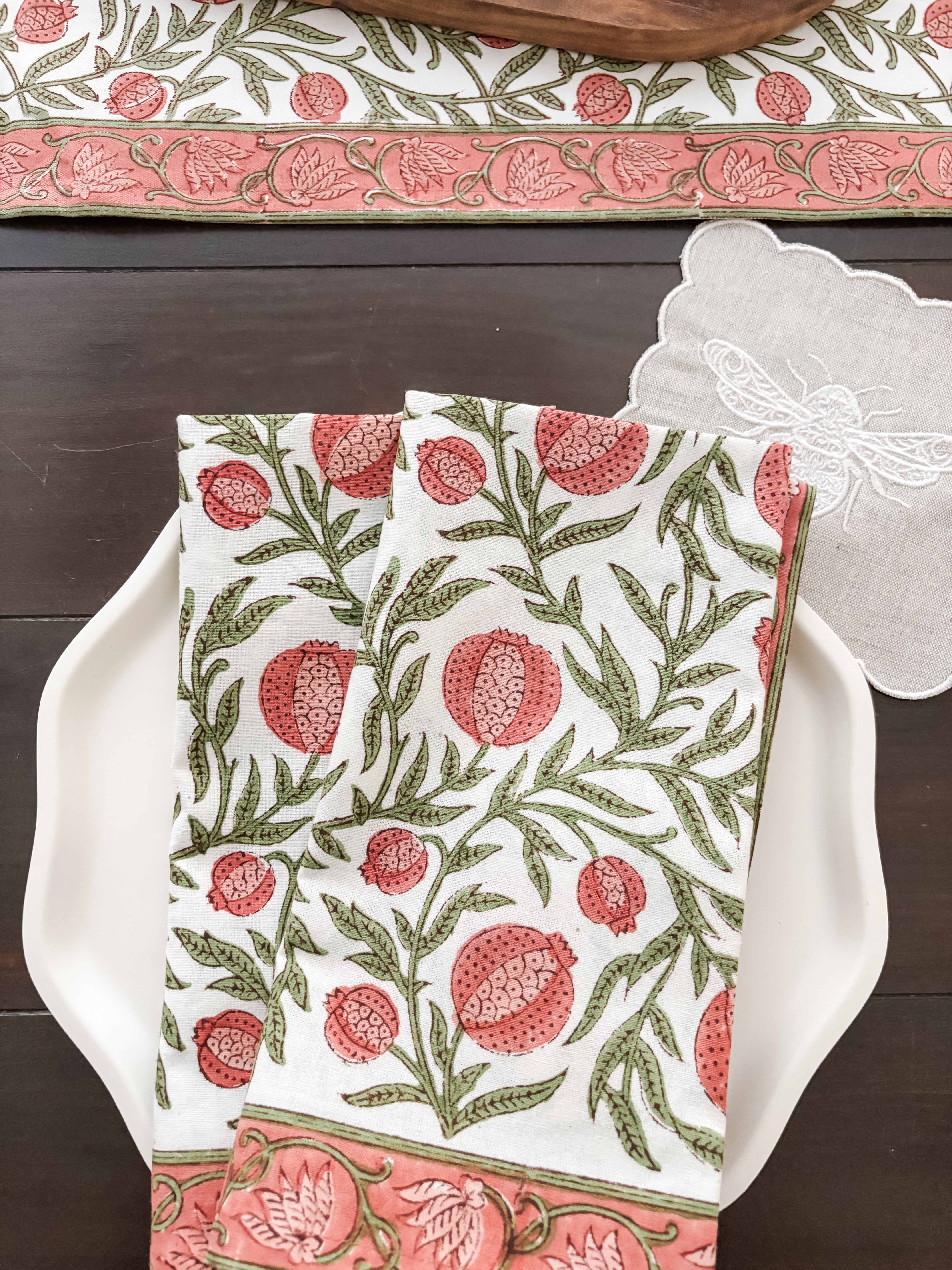Rosh Hashanah Napkins- Pomegranate Hand Block Printed- Peace Love Light Shop