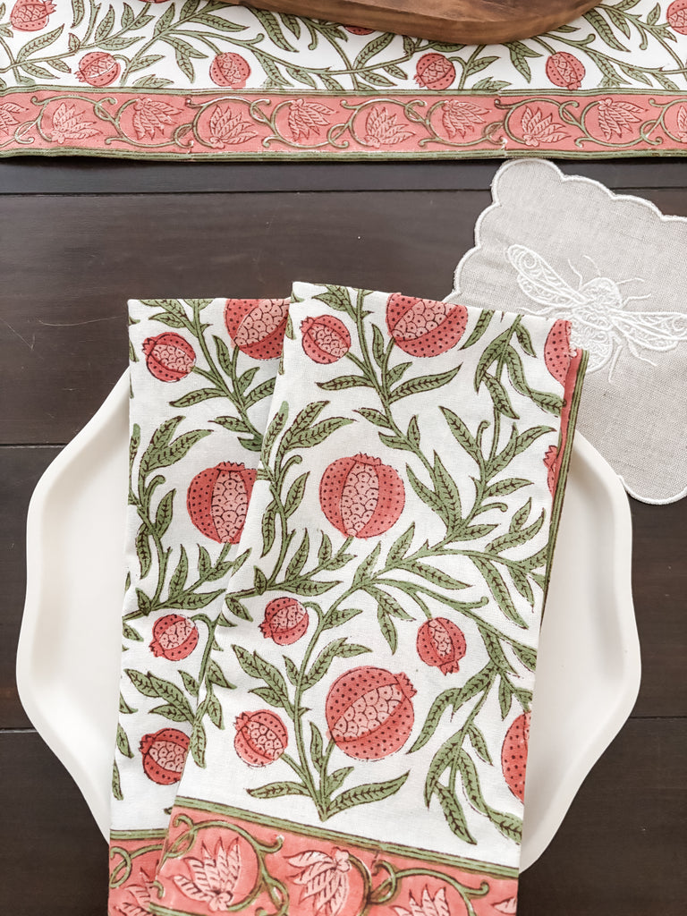 Rosh Hashanah Napkins- Pomegranate Hand Block Printed- Peace Love Light Shop