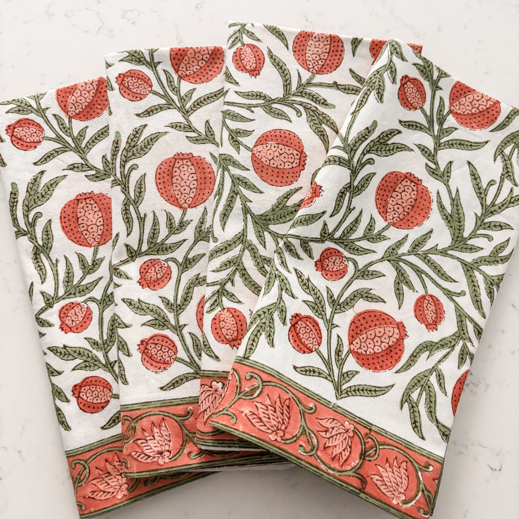 Rosh Hashanah Napkins- Pomegranate Hand Block Printed- Peace Love Light Shop