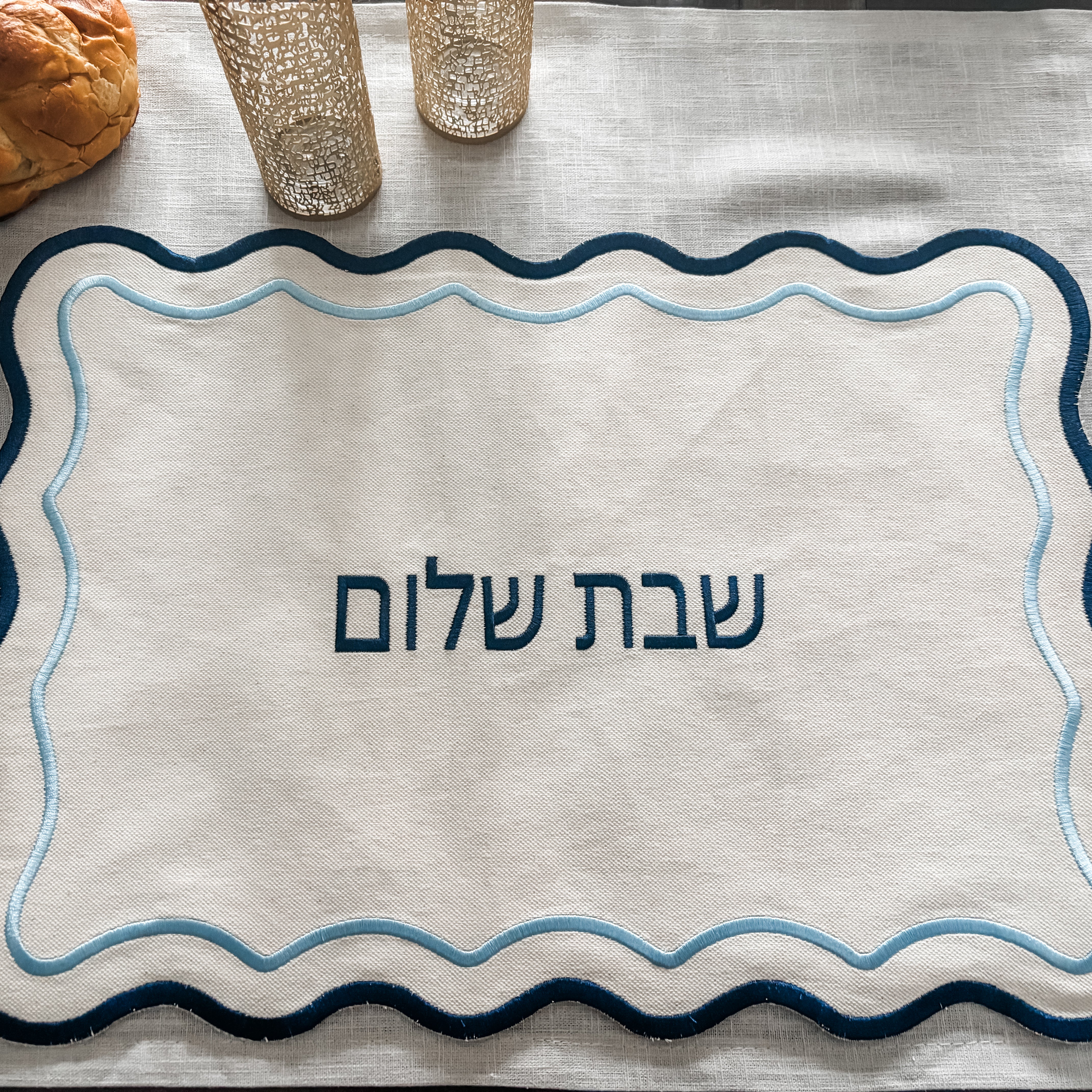 Scalloped Challah Cover, Cotton Canvas - Peace Love Light Shop