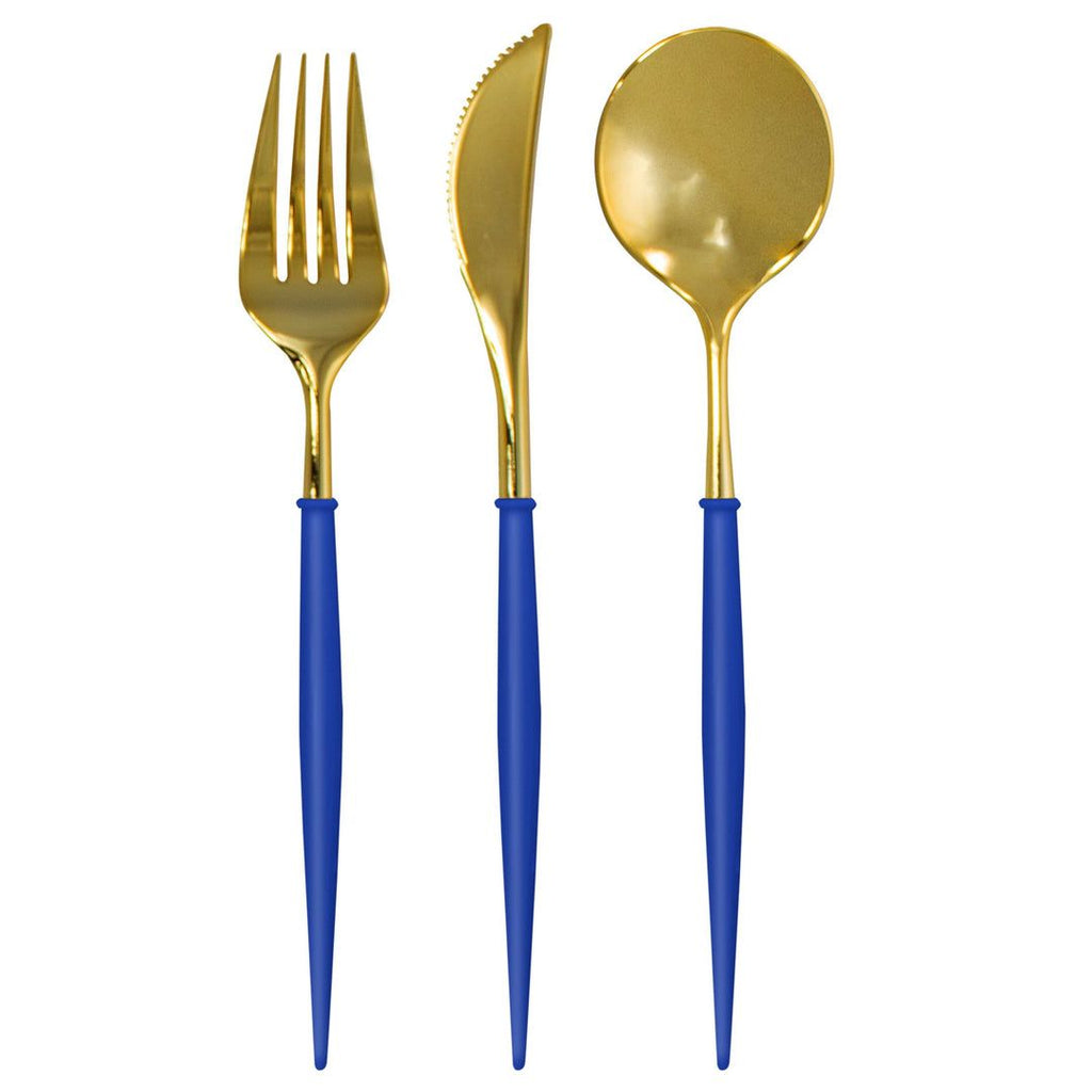 Modern Plastic cutlery, Blue & Gold- Peace Love Light Shop