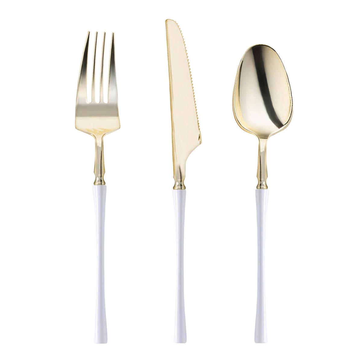White/Gold Assorted Plastic Cutlery/60pc, Service for 20