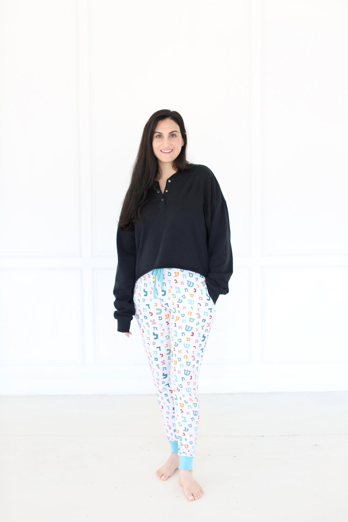 Women's Hebrew Alphabet Pajama Bottoms, Jewish Gift- Peace Love Light Shop