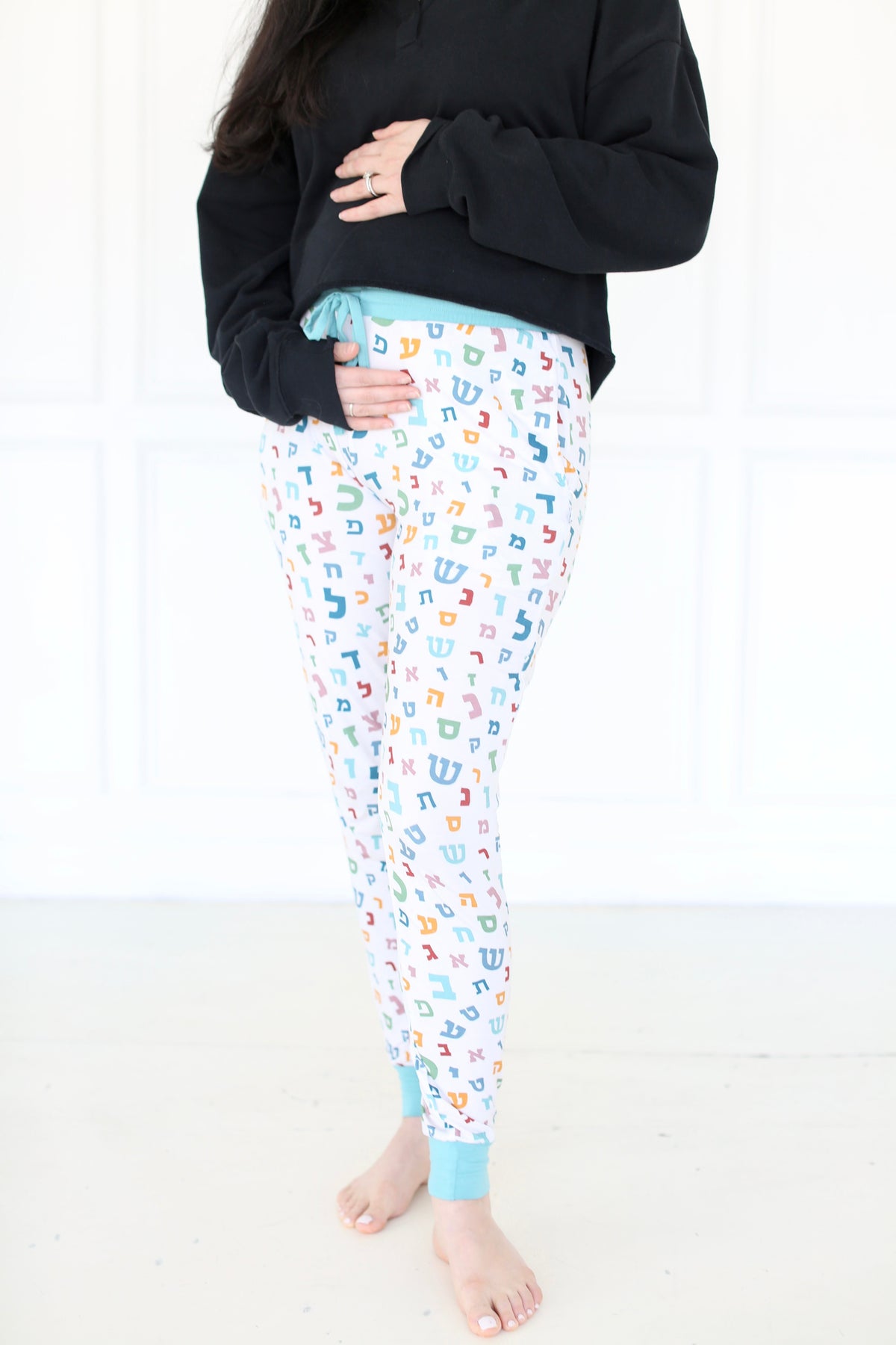 Women's Hebrew Alphabet Pajama Bottoms, Jewish Gift- Peace Love Light Shop