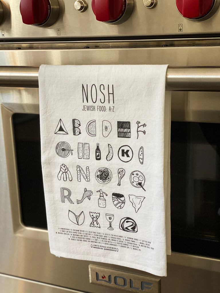 Nosh Jewish Food A-Z Tea Towel -Peace Love Light Shop