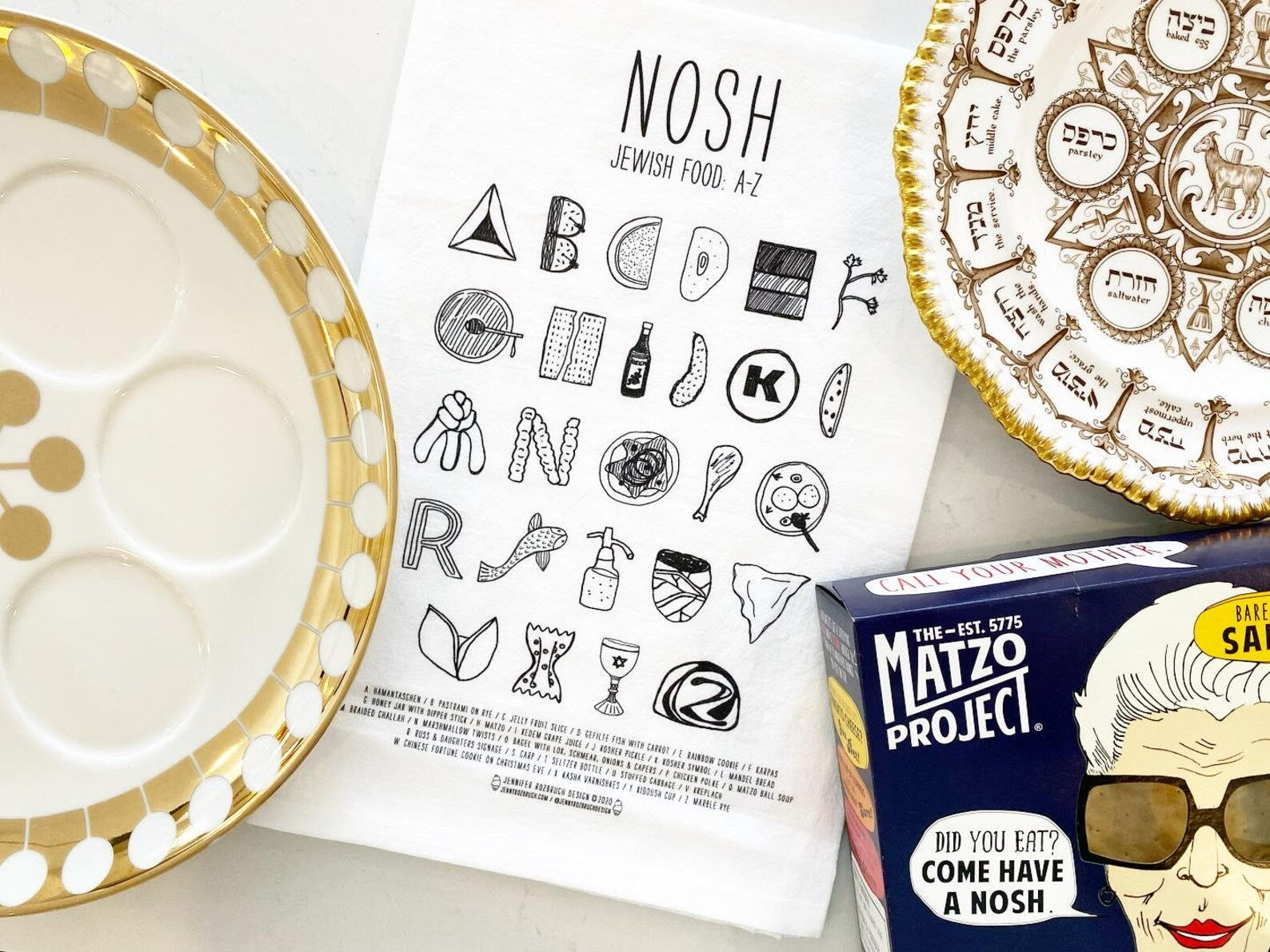 Nosh Jewish Food A-Z Tea Towel -Peace Love Light Shop