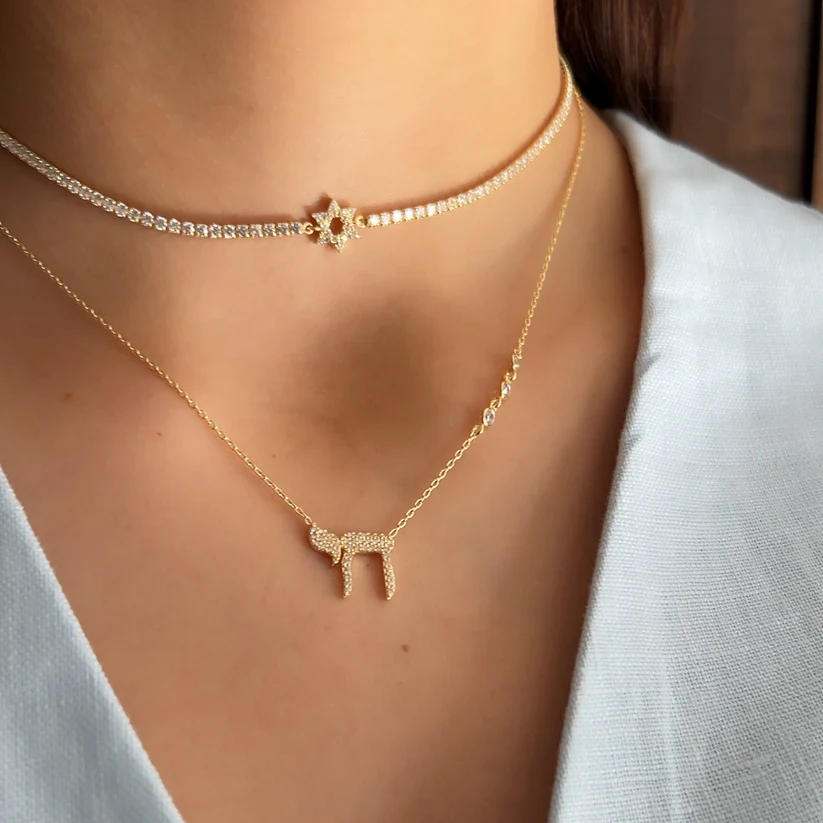 Pave Chai Necklace, Jewish Jewelry - Peace Love Light Shop