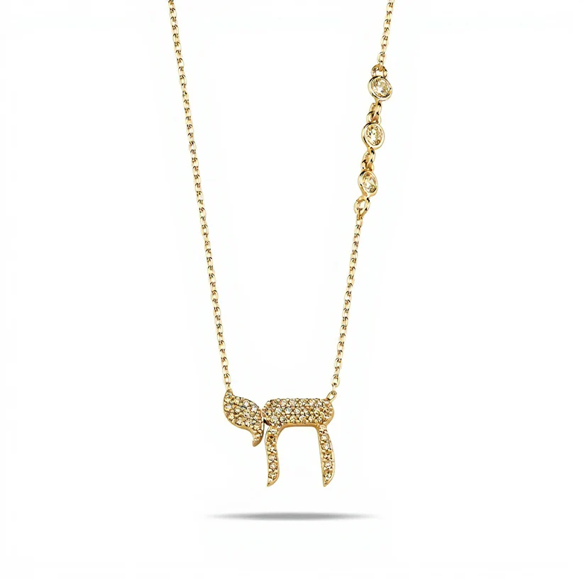 Pave Chai Necklace, Jewish Jewelry - Peace Love Light Shop