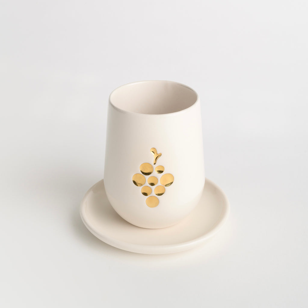 Modern Kiddush Cup- Creamy White with 24K Gold