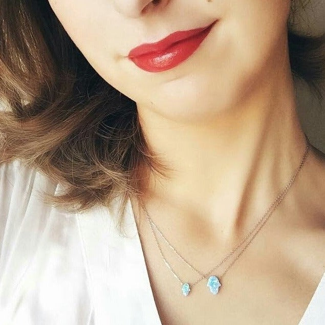 Blue Opal Hamsa Necklace - Peace Love Light Shop