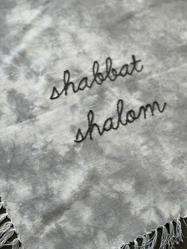 Shabbat Challah Cover- Hand Dyed and Embroidered- Peace Love Light Shop