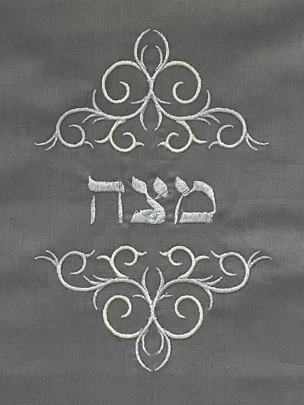 Matzah Cover- Pewter Linen, Silver Embroidered - Peace Love Light Shop