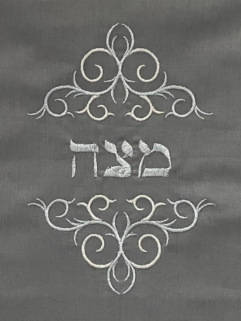 Matzah Cover- Pewter Linen, Silver Embroidered - Peace Love Light Shop