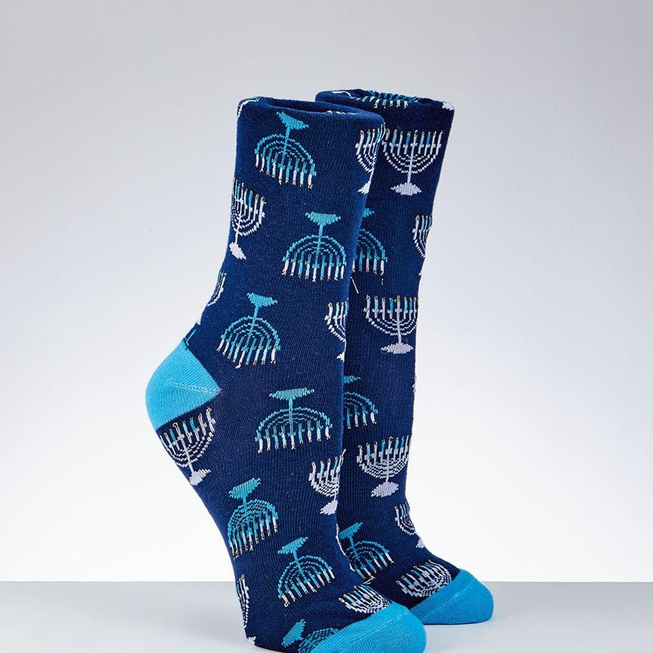Hanukkah adult socks, menorah design- Peace Love Light Shop