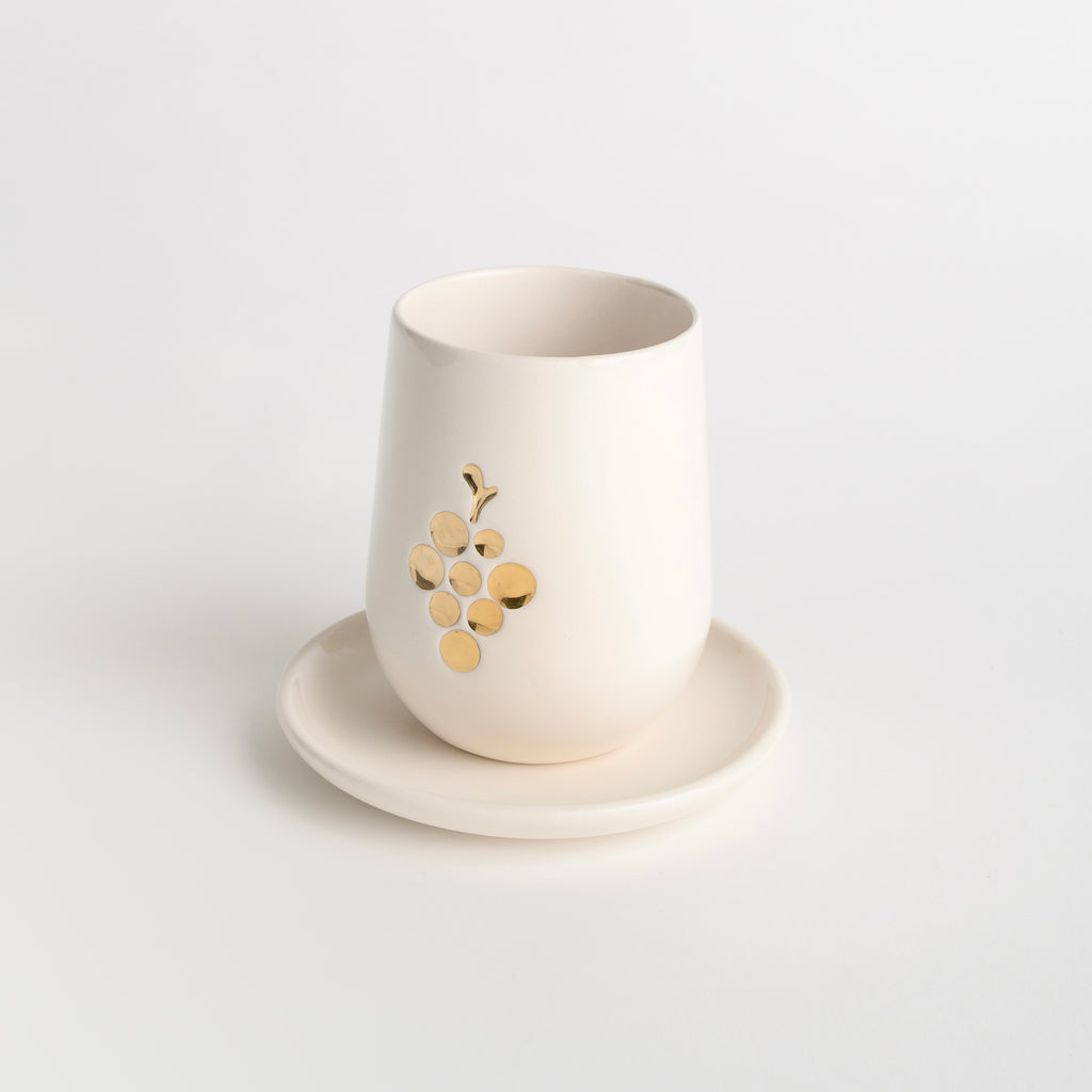 Modern Kiddush Cup- Creamy White with 24K Gold