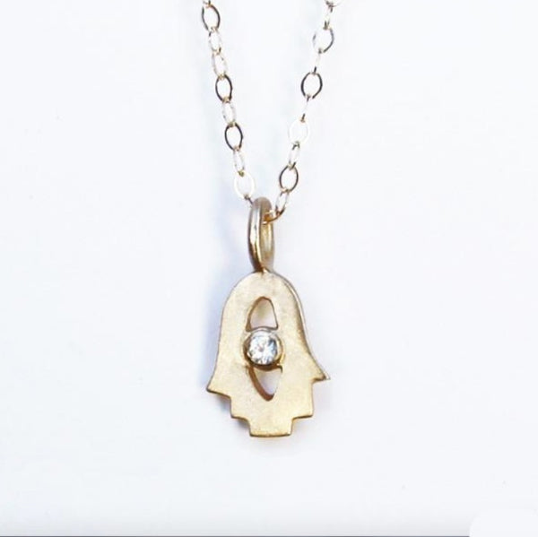 14K Gold Tiny Hamsa Necklace- Choose Your Gemstone - Peace Love Light Shop